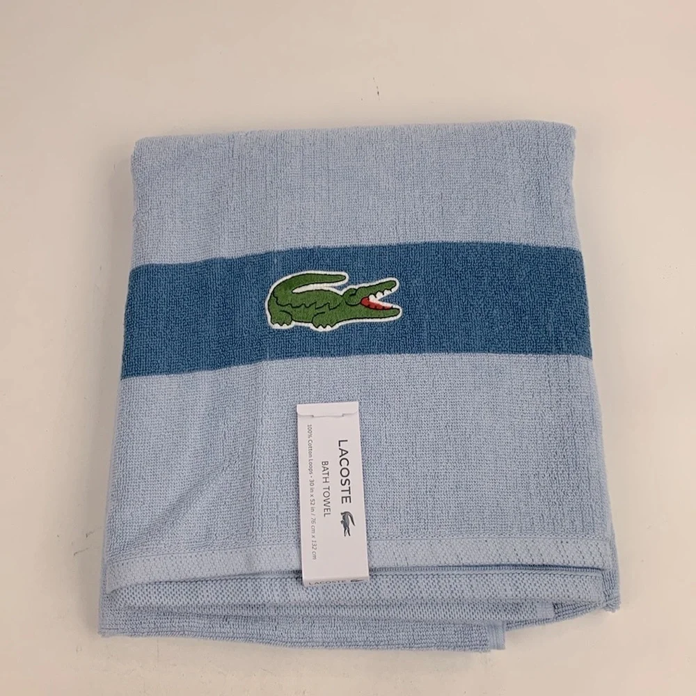 Lacoste Bath Towel Shades of Blue Alligator logo 30x52 inch New NWT